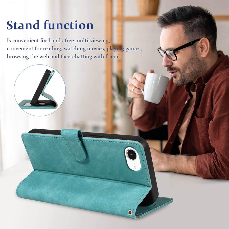RFID Blocking for iPhone 17e Wallet Case 6.1", Card Holder (Green) | 4 Card Slots, Wrist Strap, Soft PU Leather, Shockproof Protective, Stand, Flip Cases, Magnetic Closure, Folio Cover Green