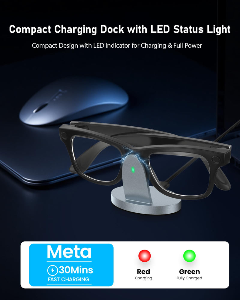 Charging Dock Compatible with RayBan Meta Smart Glasses & Oakley Meta – LED Indicator, Safety Chip & Stable Base – Works as Charging Stand (Grey) GREY