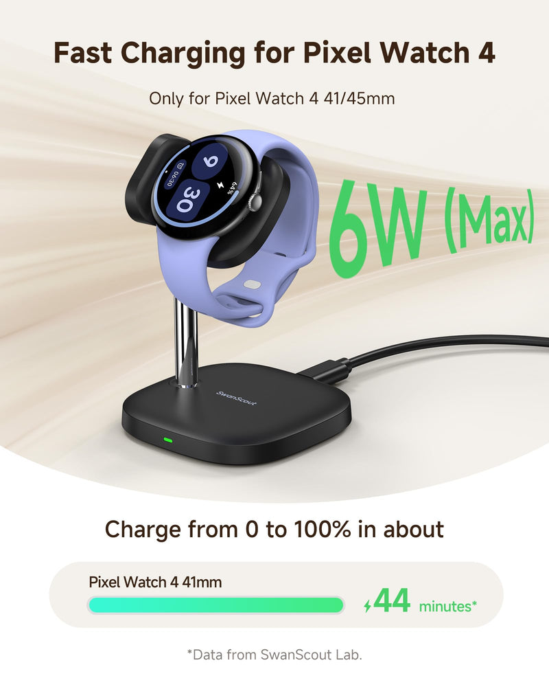 SwanScout Charger Stand for Pixel Watch 4, Fast Charging | for Google Pixel Watch 4 (41mm/45mm), SwanScout 505G4 (No Adapter)