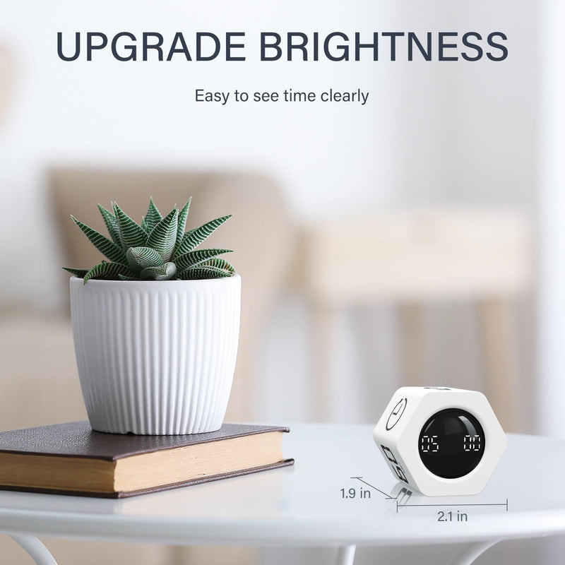 Rotating Pomodoro Timer 5, 25, 10 30,60 Mins Preset Stopwatch, Desk Flip ProductivityTimer, ADHD Tool Hexagon, Vibration/Mute/Alarm, for Work, Study, Back to School, Kitchen, White 1