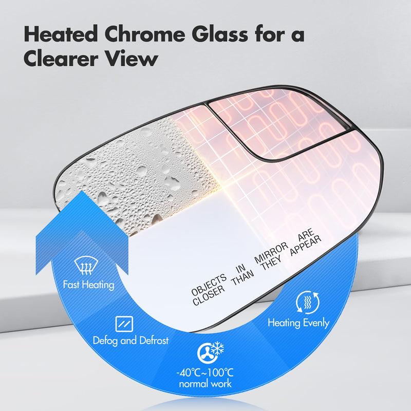 Compatible with Toyota RAV4 Passenger Side Mirror Glass 2016 2017 2018 - Right Side Replacement View Mirror, Heated Chrome Convex Mirror with Backing Plate and Rear Holder Passenger Side（RH）