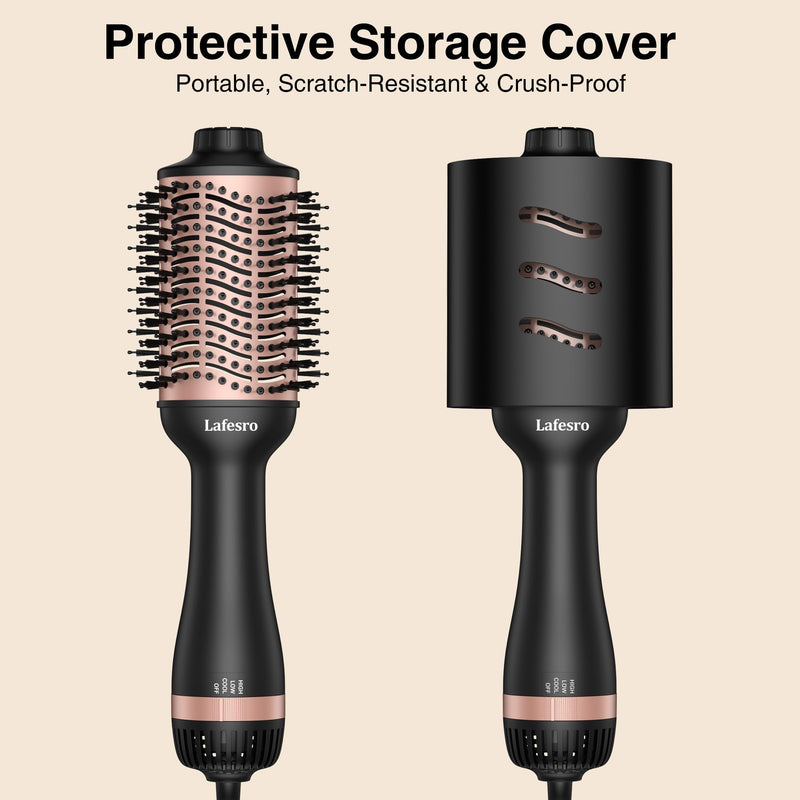 Hair Dryer Brush, One-Step Hot Air Brush | Ionic Ceramic Oval Barrel (60mm) | Negative Ion Anti-Frizz | Smooth, Shiny Salon-Style Blowout | Blow Dryer & Styler Volumizer with Protective Cover