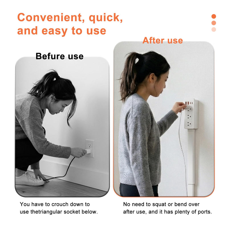 Electrical Outlet Extender Stick, 7-in-1, 360° Rotating, Extends 17.5"-25.6" - (3 AC Outlets, 2 USB-C & 2 USB-A) - for Outlets Behind Sofas, Nightstands, Desks, Office Desks & More