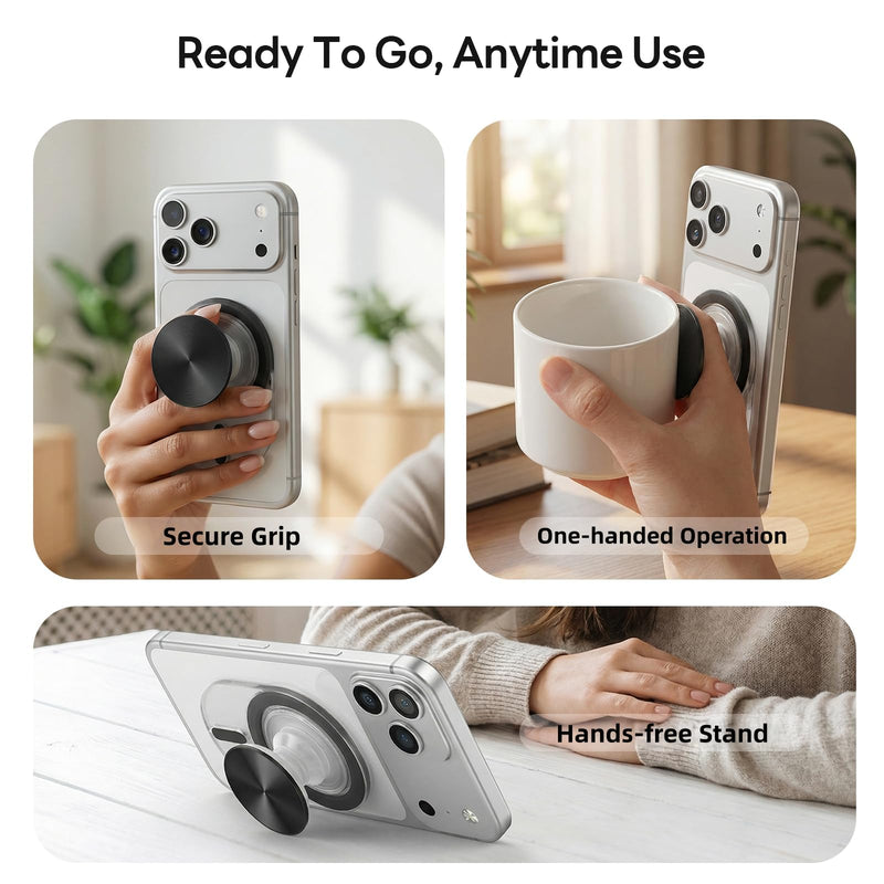 Grippopso for Magsafe Phone Grip, Magnetic Phone Grip Holder, Khaki | Magnetic Collapsible Expandible Mobile Phone Grips Stand Holder for iPhone 17 16 15 14 13 12 Series CD Pattern Transparent Khaki