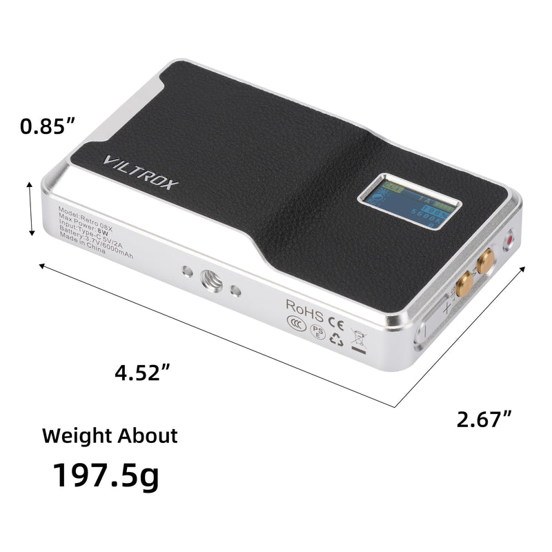 VILTROX 6000mAh On Camera LED Light, APP Control RGB Video Light, All Metal RGB Portable LED Photography Lighting, Led Camera Light Panel for Video Recording (Retro 08X) Retro 08X