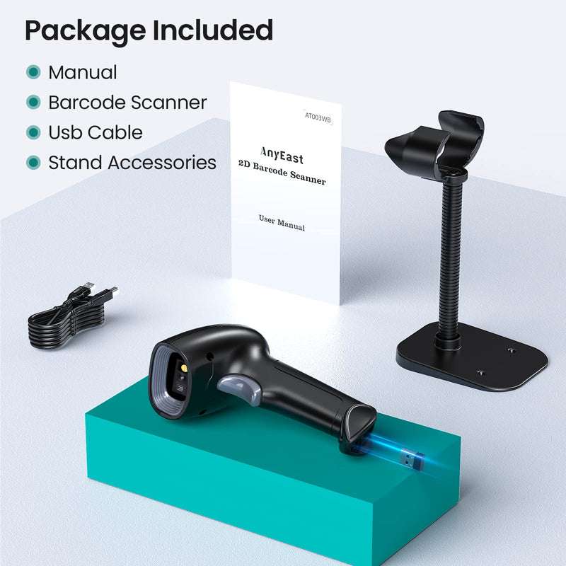 Barcode Scanner with Stand, Bluetooth and Wireless Barcode Scanner, Inventory 2D 1D QR Code Scanners for Computer POS, Handheld CMOS Image Bar Code Reader for Warehouse Library Supermarket Gray