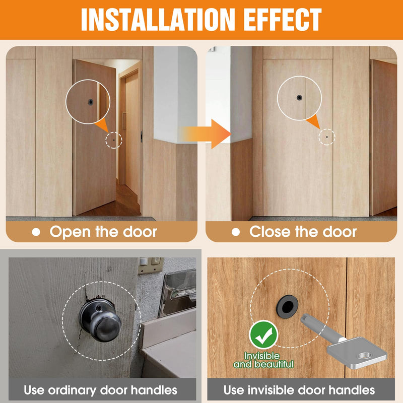Magnetic Auto-Lock Invisible Door Lock - Single-Sided Hidden Design, Hidden Handle & Mini Keyhole, Aluminum Alloy for Bookshelf Doors/Invisible Doors/Secret Rooms (1, Black) 1