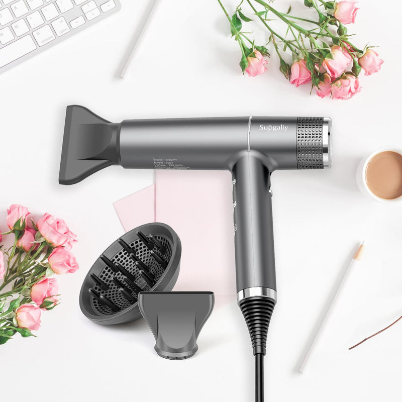 Ionic Hair Dryer 2000W High-Speed Fast Drying, 268g Lightweight | 110,000 RPM Brushless Motor, Low Noise, Travel Hairdryer with Diffuser & Concentrator, UK Plug, for women Family Salon Gift