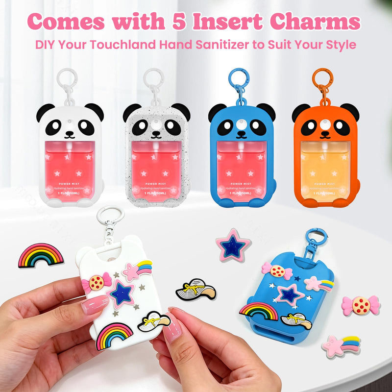 Panda Silicone Case for Touchland Hand Sanitizer Spray (1 fl oz/30ml) | Panda Design | Silicone Material | Includes Keychain | 5 Charms | White 1 Count (Pack of 1)