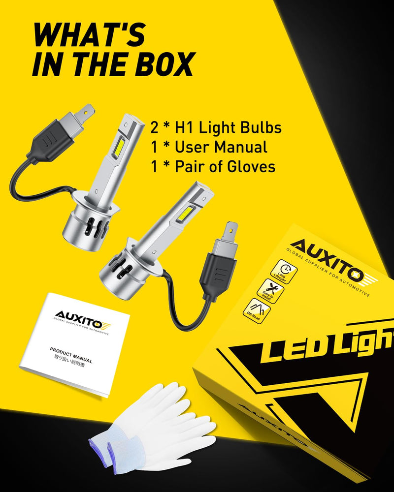 AUXITO H1 LED Bulbs, 900% Ultra-Bright, 6000K White, Easy Plug-N-Play Installation, IP68 Waterproof, Pack of 2