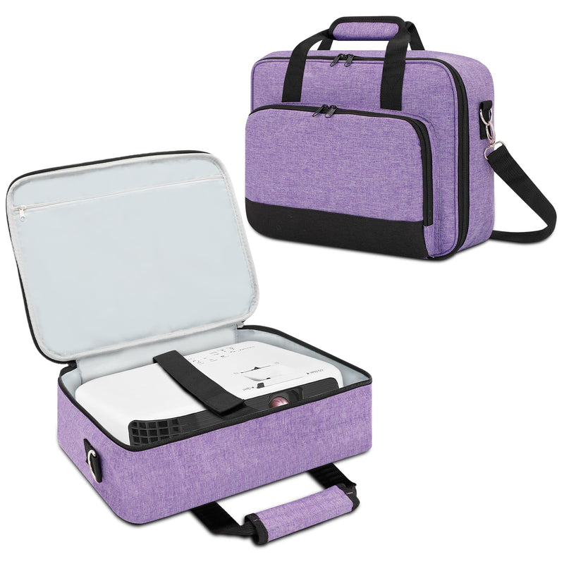 Projector Carrying Case, Projector Bag with Accessories Storage Pockets & Adjustable Shoulder Straps, Portable Carrying Bag Compatible with Epson BenQ ViewSonic and Most Mini Projectors Purple