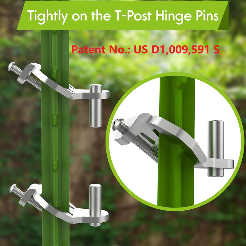 T-Post Gate Hinge Pins - Heavy Duty Gate Hanger, Hang a gate from a Metal T Post, Steel Gate Hinges Target Hanger for Farm Gate, Garden & Backyard Gate, Easy to Install. (Patent) T post gate hinge