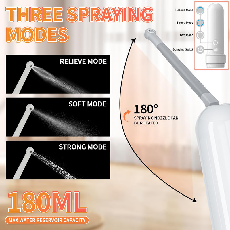 Rechargeable Portable Bidet with Bottle Adapter, IPX7 Waterproof Electric Bidet Sprayer, for Personal Hygiene Cleaning, Soothing Postnatal Care, Perineal & Hemorrhoid Treatment (White)