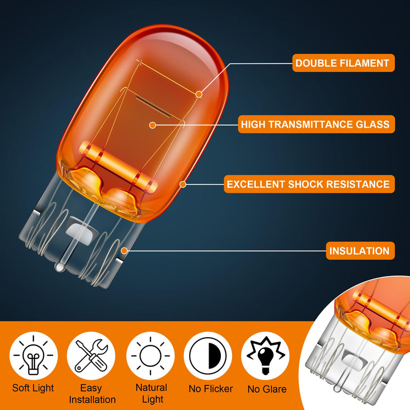Meonum 10 Pcs 7443 Brake Light Bulbs 7444NA LED Bulb 7443 7444 LED Bulb Amber T20 W21/5W 12V 21/5W Automotive Tail Brake Backup Reverse Turn Signal Light Bulbs Replacement