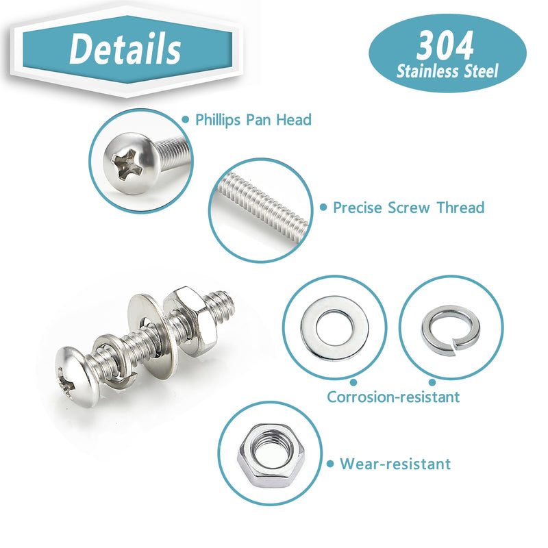 Kadrick 304 Stainless Steel Screws,920Pcs Machine Screw Assortment,#4-40#6-32#8-32#10-24 Assorted Phillips Pan Head SAE Screws Nuts & Washers Set,Bolts and Nuts Kit SS #4-#10 920Pcs