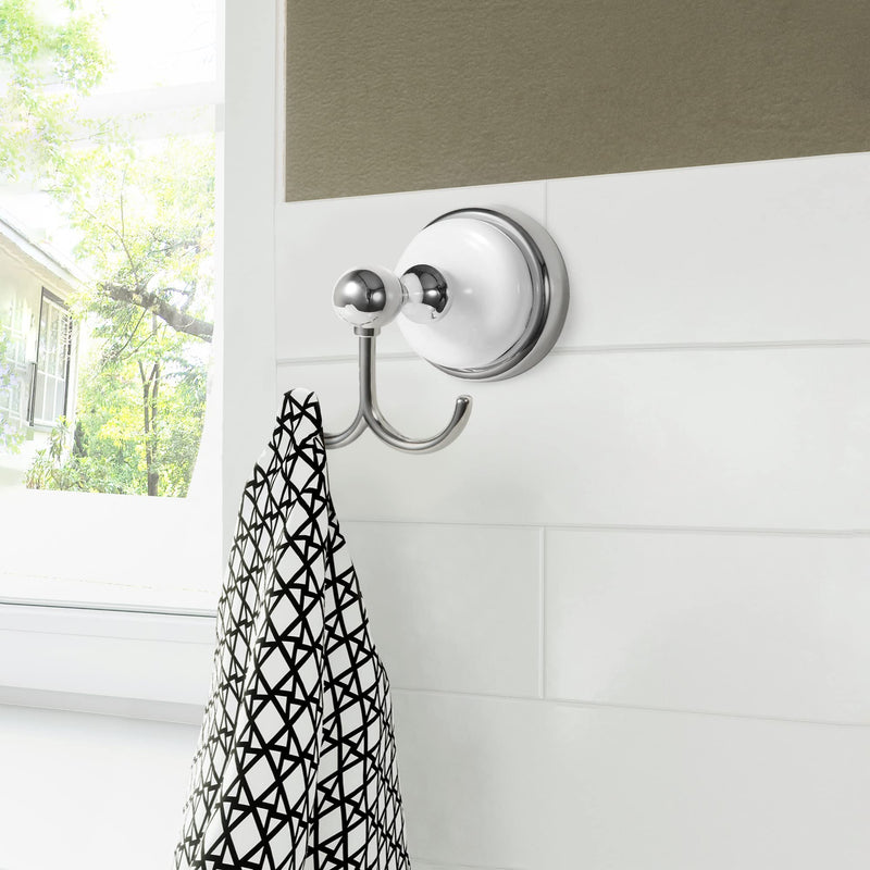 Design House 559260 Savannah Towel and Robe Hook, Polished Chrome and White 2 Robe Hook