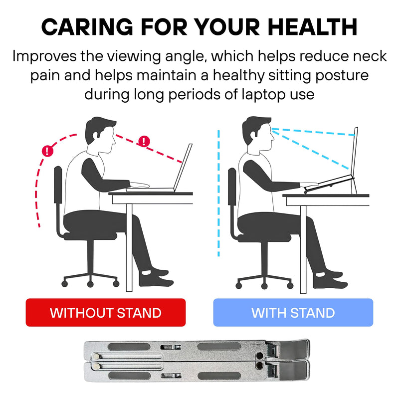 Adjustable Laptop Stand – Ergonomic Aluminum Riser for Desk, Fits 9"-15.6" Laptops Foldable, Portable, Ventilated, Sturdy, Anti-Slip, Ideal for Home & Office