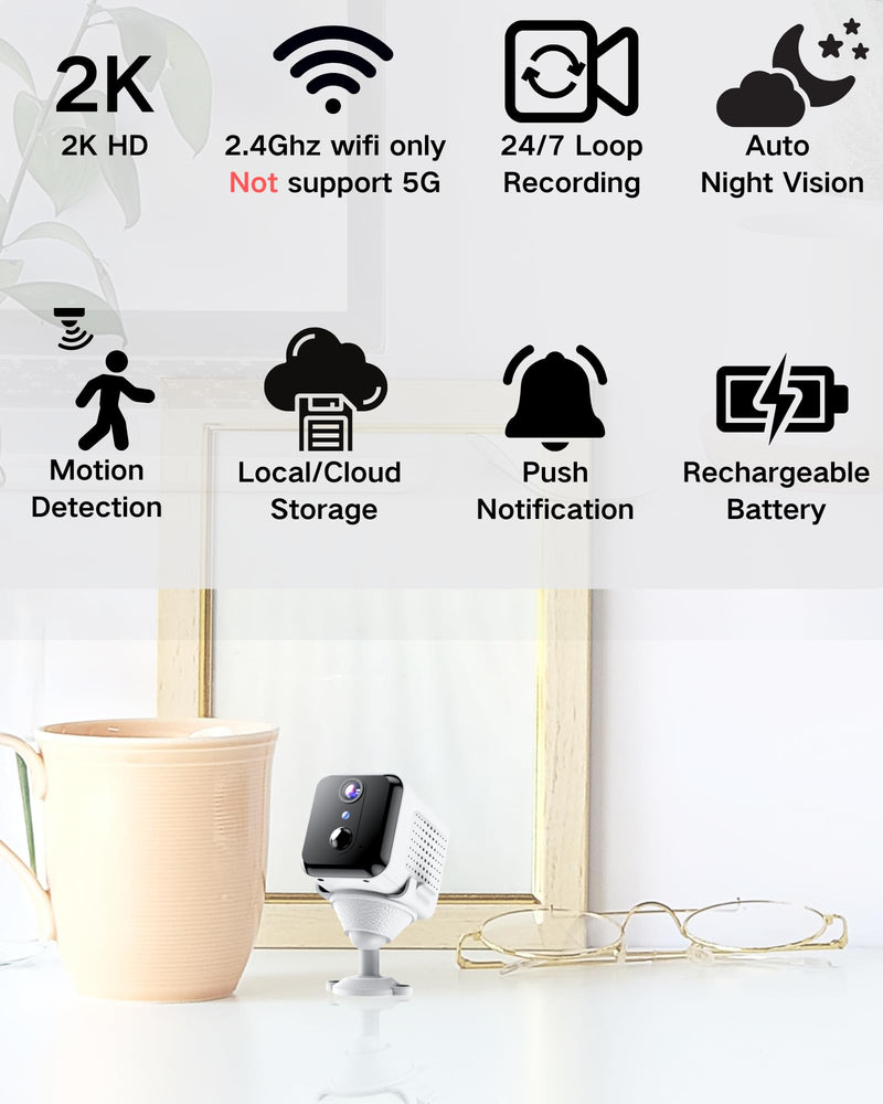 KinetCam Wireless Indoor Security Camera – 2K HD Wi-Fi Camera,Real-time Monitoring with APP, Motion Detect/Instant Notify Alerts,Rechargeable Standby 100-Day Battery WHITE-WiFi