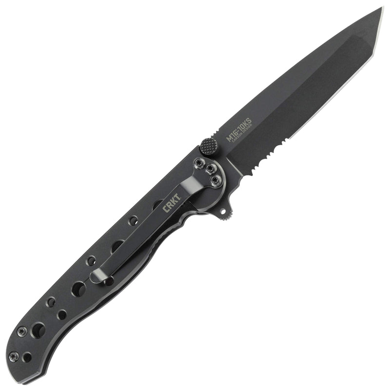 CRKT M16-10KS Folding Knife with Frame Lock: Stainless Steel Triple Point Serrations Blade, Stainless Steel Handle, Reversible Pocket Clip, M16-10KS Black Blade / Stainless Handle / M16-10KS