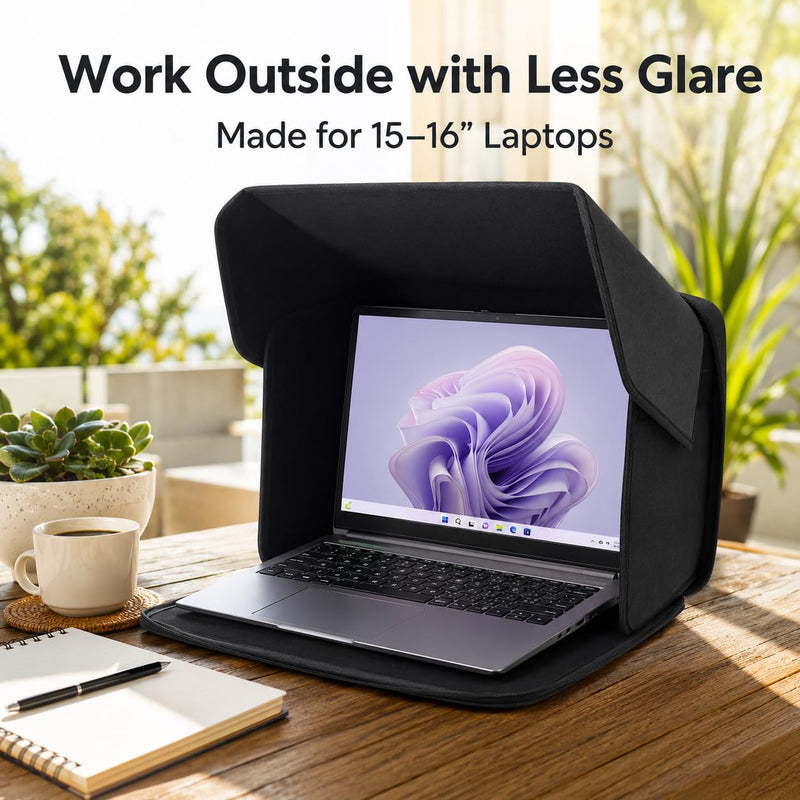 Laptop Sun Shade for 15-16 Inch Laptops, Foldable Laptop Glare Shield Privacy Hood, Portable Computer Sunshade Cover Bag for Outdoor Work, Patio, Travel, School, Office, Black 15-16inch