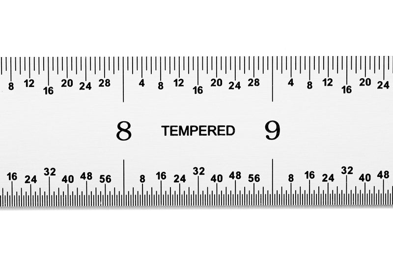 PEC Tools Rigid Metal Ruler, 12"/300mm High-Precision Steel Rule with Satin Chrome Finish, English & Metric Graduation (1/32", 1/64", 0.5mm, 1.0mm), Fully Hardened and Tempered, Made in USA Carbon Steel-Rigid