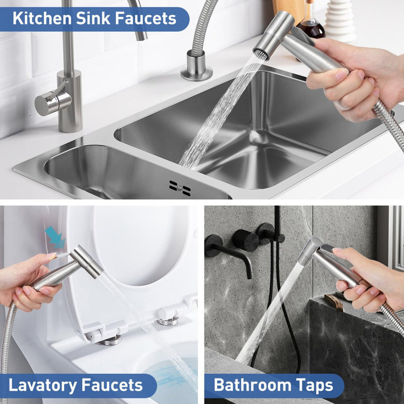 Operitacx Sink Sprayer with Hose, Universal Pull Out 304 Stainless Steel Kitchen Side Sprayer 1/2 inch Connector for Washing Vegetables and Dishes