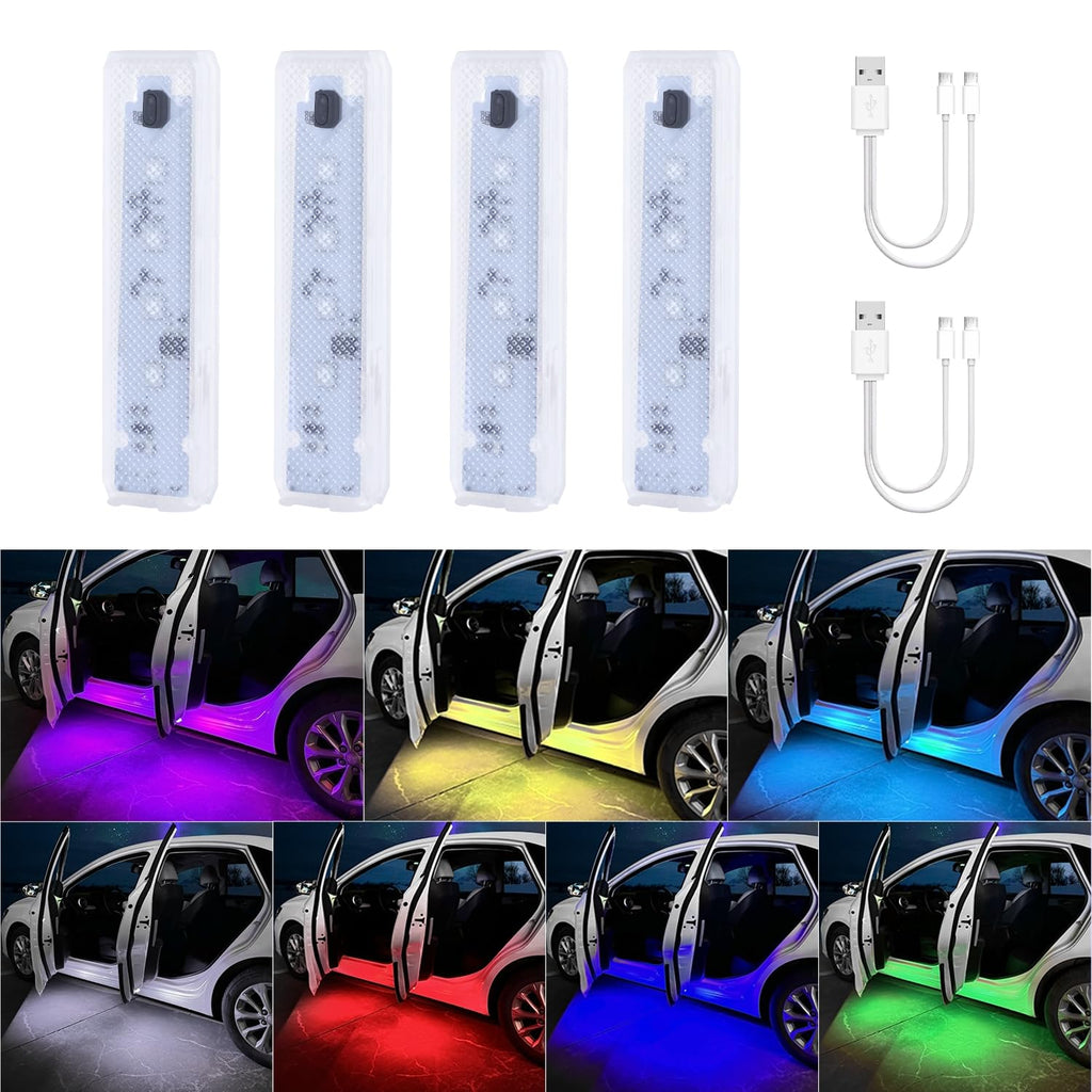 CARFIB Car LED Door Lights Projector 7 Color Wireless Door Warning Lights USB Welcome Door Sill Courtesy Projection Magnetic Auto Sensing Ambient Lighting Puddle Lights 4Pcs 4 Pcs