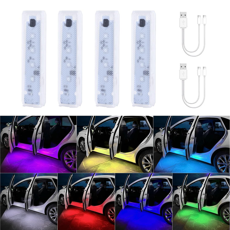 CARFIB Car LED Door Lights Projector 7 Color Wireless Door Warning Lights USB Welcome Door Sill Courtesy Projection Magnetic Auto Sensing Ambient Lighting Puddle Lights 4Pcs 4 Pcs