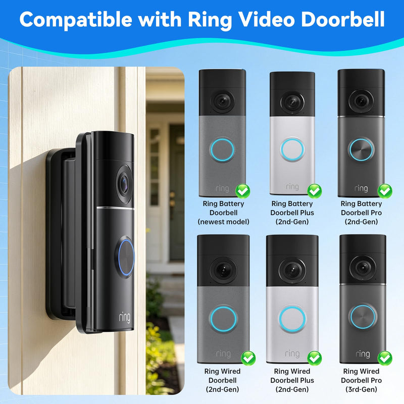 Doorbell Mount for Ring, Adjustable Angle Wall Mount Anti-Theft Doorbell Bracket for Ring Battery & Wired Doorbell/Pro/Plus (2nd Gen New-est Model), Wide View for Home/Apartment - Black for Ring Battery Doorbell 2nd Gen 2026