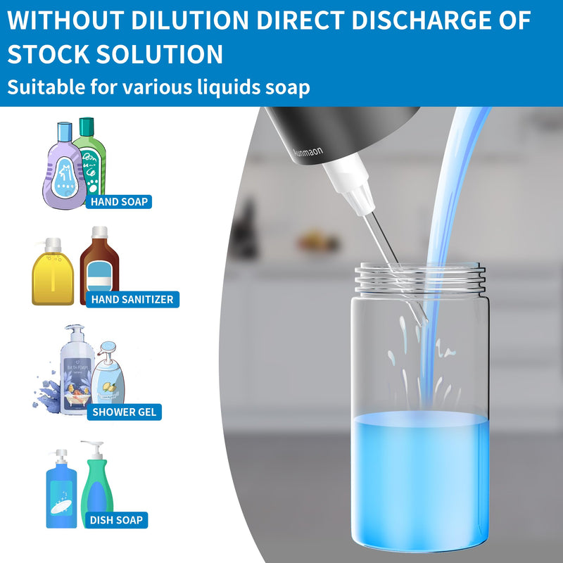 Automatic Soap Dispenser Touchless,Simple Physical Adjustment,Low Battery Consumption Hand Dish Soap Dispenser Kitchen Bathroom,Hands Free Auto Transparent Matte Black