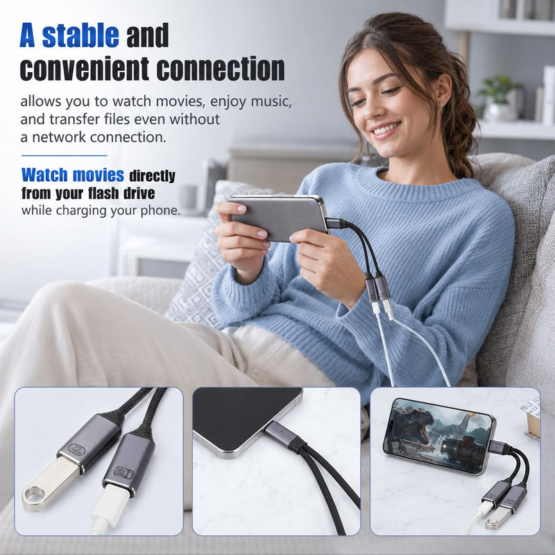 1 PCS USB C Splitter 1 in 2 Out, USB C OTG Adapter and Charger PD Charger Splitter Y Cable with 60W PD Fast Charging Compatible for Vehicles, Desktop PCS, Smartphones