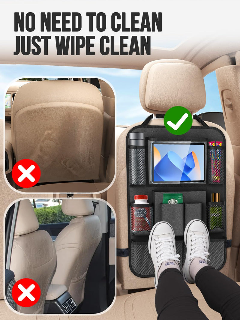 Backseat Car Organizer(20 Storage Pockets),Come with Free 1 Seat Net and 2 Headrest Hook, Touch Screen Tablet Holder, Divider for Driving Safely Children & Pets…, Car Organizer (black) black