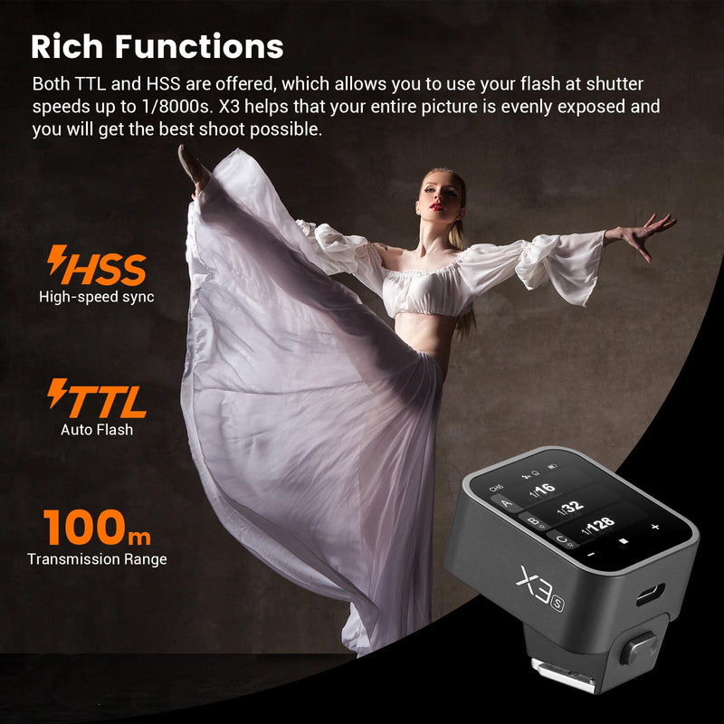 Godox X3S X3-S TTL Wireless Flash Trigger for Sony Camera, 2.4G Wireless Touchscreen Flash Transmitter, Support TTL Auto/Manual/Multi Flash, Built-in Lithium Battery, High-Definit OLED Screen