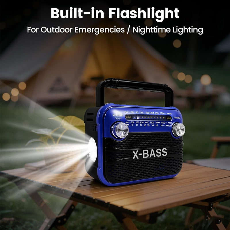 Xbass Stereo Sound Radios Portable AM FM SW Solar Bluetooth Radio with Emergency Flashlight Support USB/TF Player,D Battery Operated/USB Charge,Digital Tuner & Earphone Jack for Outdoor/Indoor/Home