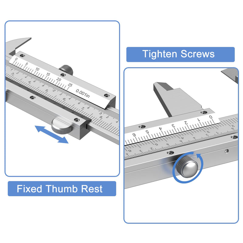 HDLNKAK Vernier Caliper 6 Inch + Stainless Steel Feeler Gauge 32 Blade, 6" Stainless Steel Non Digital Caliper, 0-6Inch/0-150mm，0.02mm/0.001" High Precision Caliper 6inch 0.01inch caliper + feeler gauge