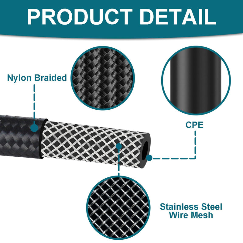 6AN Fuel Line, 6AN 3/8 inch CPE Fuel Hose, 10FT Transmission/Oil Cooler Lines, Nylon Braided Fuel Line Hose. 6AN-10FT