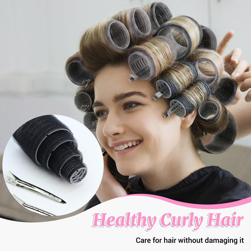 28 Pcs Self Grip Hair Rollers Set with Clips, Heatless Curlers for Short, Medium and Long Hair, Salon Hairdressing Rollers for Hair Volume, DIY Styling Tools for Women