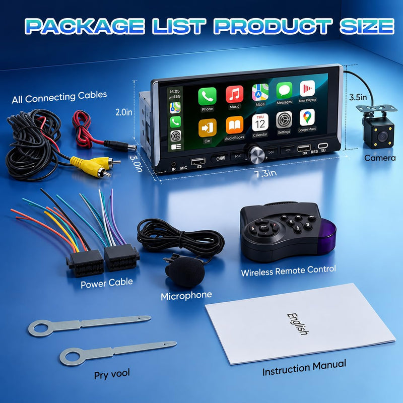 6.9" Single Din Radio Support Wireless Apple Carplay & Android Auto | Touchscreen Car Stereo with Bluetooth,1080P Backup Camera ,Mirror Link FM EQ SWC Navigation USB Type-C Fast Charging
