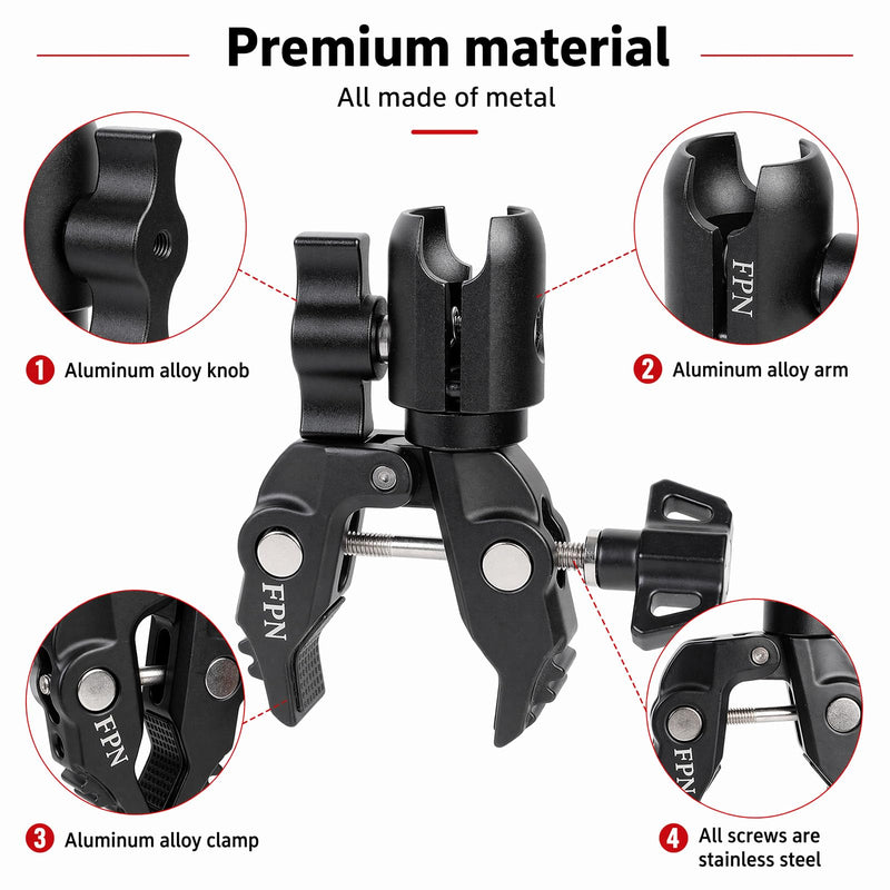 All-Metal Handlebar Clamp Base Mount with Adjustable Single Socket Arm, Fits 0.5-1.77" Round Rails, Compatible with RAM Mounts, 1" Ball Motorcycle Bike Phone Holder