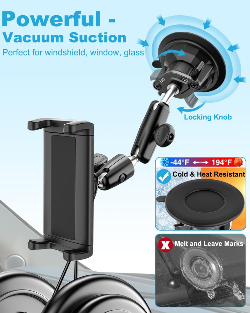 Z Fold Car Holder, Windshield Mount for Foldable Phone, Super Suction Cup | 360° Metal Arm Truck Dashboard Tablet Phone Stand for Galaxy Z Fold 8 7 6 5 4 3 2, Pixel Fold, Galaxy Tab, 4-13" Device