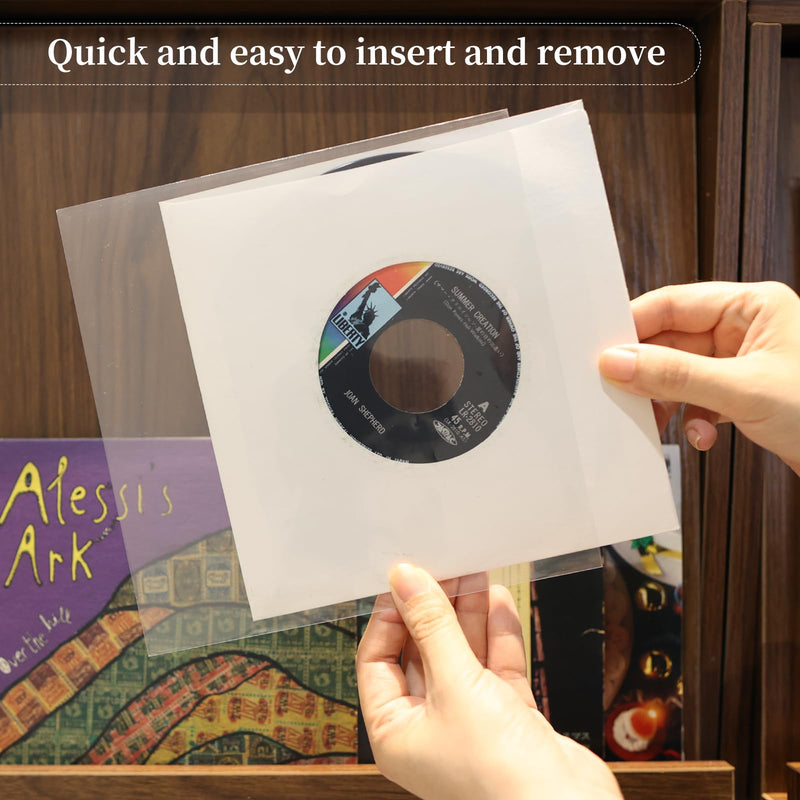 20Pcs 7 Inch Vinyl Record Outer Sleeves - Heavy-Duty Protective Covers for 45 RPM Album, 7.4" x 7.4" Clear Plastic EP Sleeves for Record Collection Storage and Display