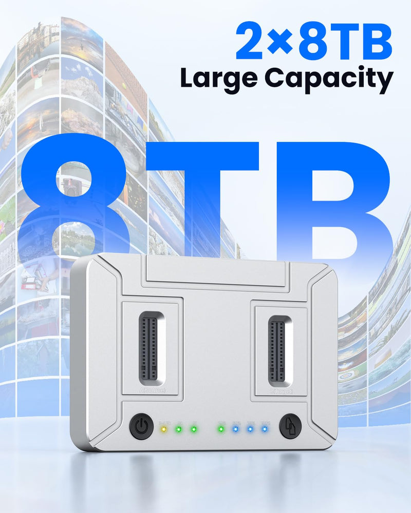 M.2 NVMe SATA SSD Cloner : Coolpie CR220 Dual-Bay Offline Clone M.2 Duplicator, Tool-Free 20Gbps USB3.2 Gen2*2 M.2 Docking Station for SSDs 2230/2242/2260/2280/22110