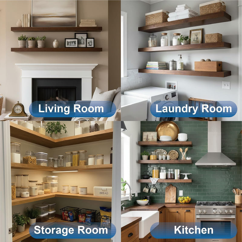 LEOPO Black 12-Pack 5 inch Floating Shelf Brackets, Hidden Shelf Bracket for Wood, Concealed Blind Shelving Support,Invisible Coated Brackets for DIY Decorative,Fit for Kitchen, Bathroom,Study Room Black 12Pack