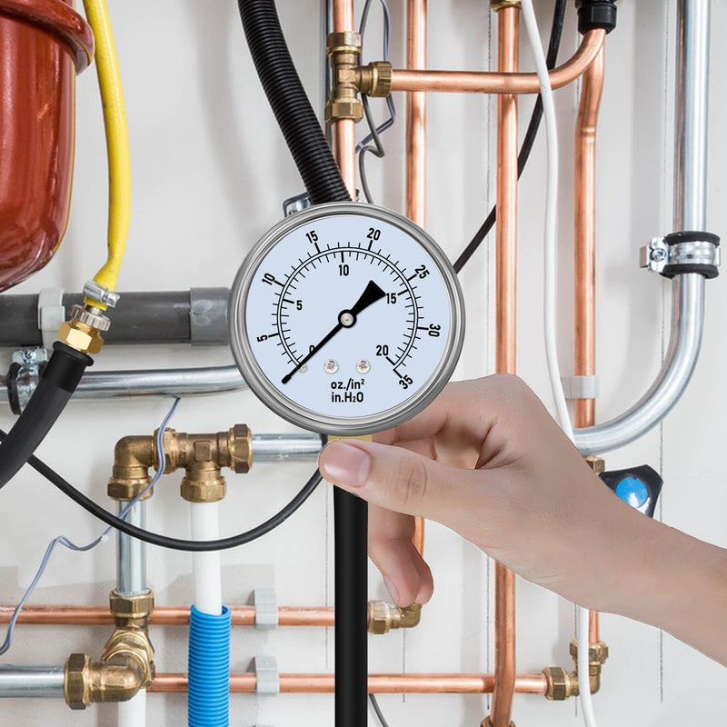 Manometer Gas Pressure Tester 0-35'' WC Natural or LP Gas Pressure Test Kit Natural Gas Meter Manifold Gauge with 1/8" NPT Brass Fitting Barbed Connection and 40" Hose Clamp
