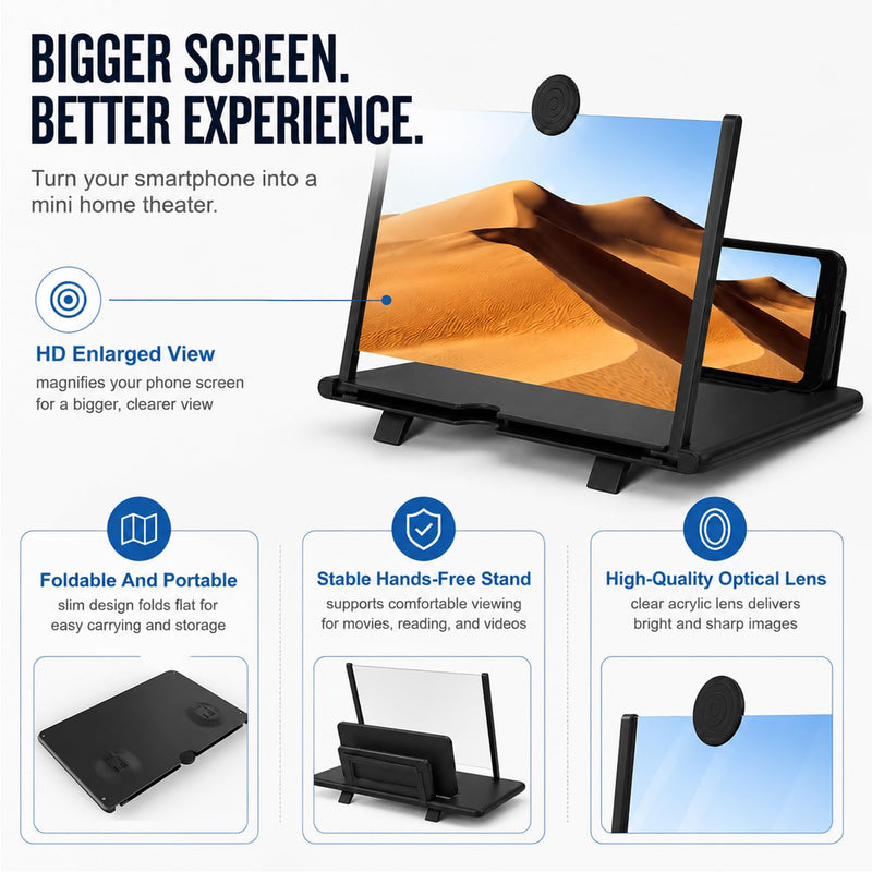 12inch 3D HD Phone Screen Magnifier | Foldable Mobile Phone Holde Phone Magnifier Screen,for Watching Movies, Videos, Games and Reading,Compatible with All Phones