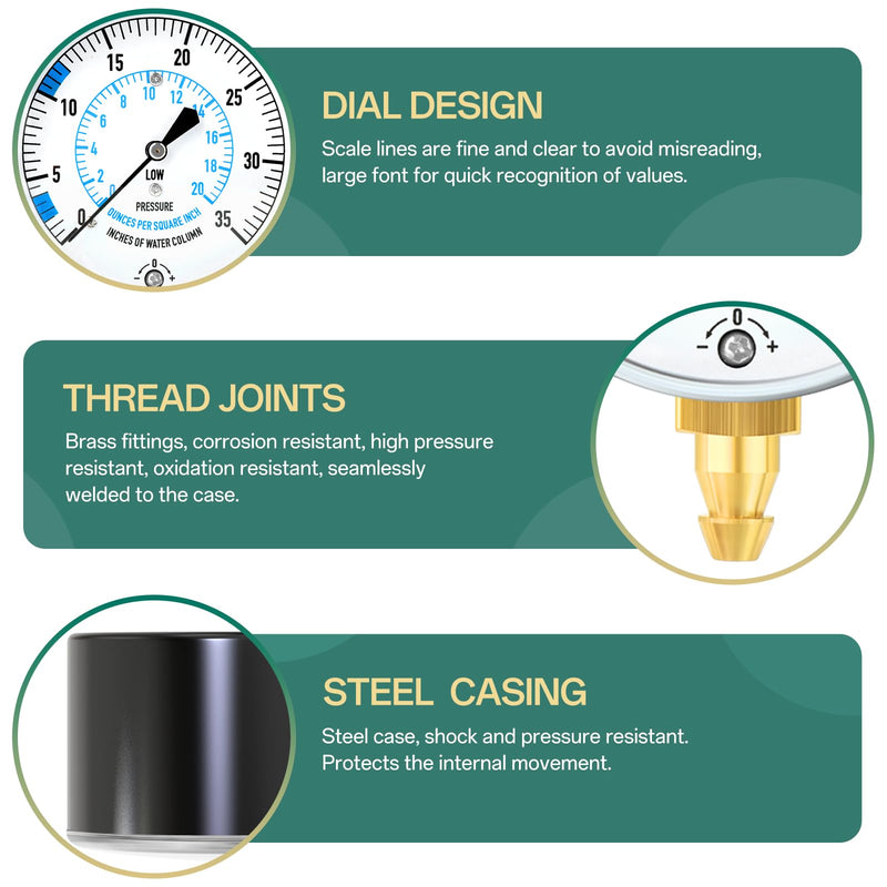 0-35" Natural Gas or LP Gas Manifold Pressure Test Kit, 1/8" NPT Fitting, 40" Feet Hose, Hex Bushing and Barbed Connection, for Kitchen and Industrial Equipment 0-35" W.C