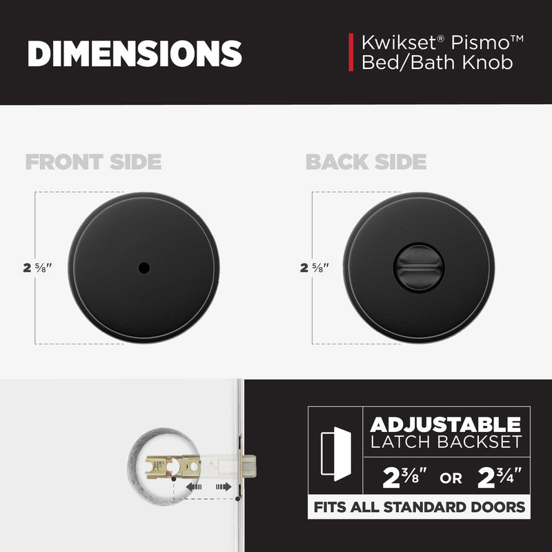 Kwikset Pismo Interior Privacy Door Knob with Lock, Door Handle For Bathroom and Bedroom, Matte Black Keyless Turn Lock Doorknob, with Microban Protection 1 Pack