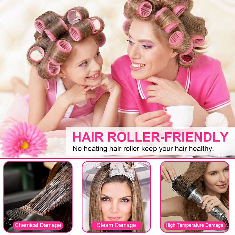 HOTUT 50Pcs Hair Rollers with Clips,24Pcs Self Grip Hair Rollers Set,4 Sizes,24Pcs Duckbill Clip,a Storage Bag and a Comb,No Heat Heatless,DIY Curlers Rollers Tools for Long,Medium, Short,Fine Hair
