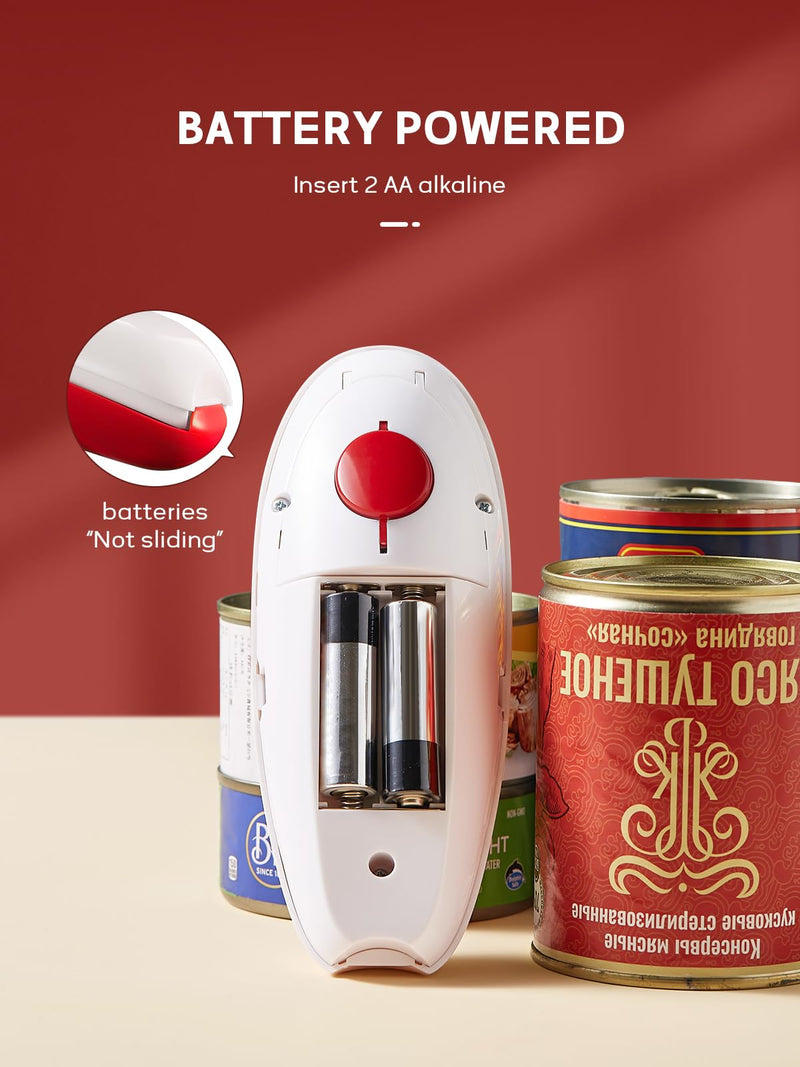 Electric Can Opener, Reemix Battery Operated Can Opener Fits Alomost All Can Sizes, Simple One Touch-Operation, Automatic, Hand Free, Smooth Edge (battery not included), Red