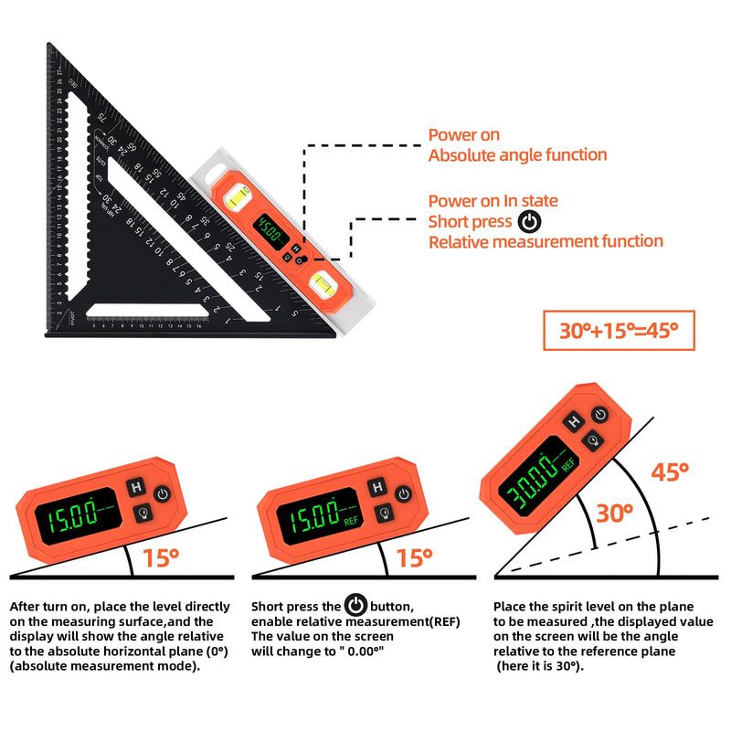 9 Inch Digital Level with LCD Display - Aluminum Angle Finder 90°/180°Bubbles with Auto Ligth Up Function, Torpedo Level with Magnetic V-Groove for Woodwork, Saw & Home Drainage Leveling.
